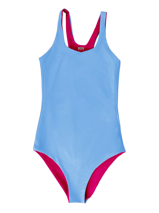 Pink/Blue Reversible Longer Length Swimsuit S-3XL